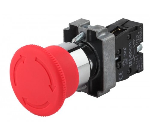 Кнопка управления LAY5-BS542 "Грибок" аварийная с фиксацией поворотная (20/200/3200)  Б0045646  ЭРА
