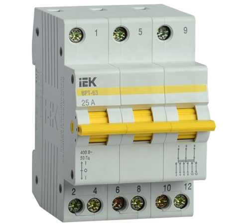 Выключатель-разъединитель (рубильник) трехпозиционный ВРТ-63 3п 25А  MPR10-3-025  IEK