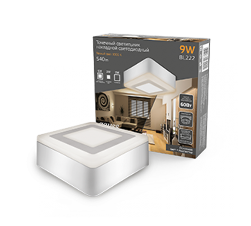 Светильник светодиодный Backlight накладной BL222 Квадрат. Акрил, 6+3W, 3000K, 145*145,  BL222  Gauss