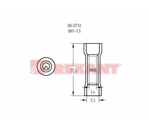 Соединительная гильза изолированная L-27.3 мм нейлон 4-6 мм (ГСИ(н) 6.0/ГСИ-н 4,0-6,0) желтая  08-0732  REXANT