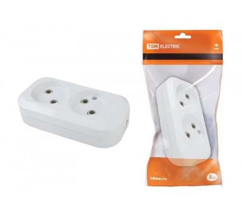 Колодка розеточная 2 гнезда 2П б/з 10А 250В белая   SQ1806-0012  TDM