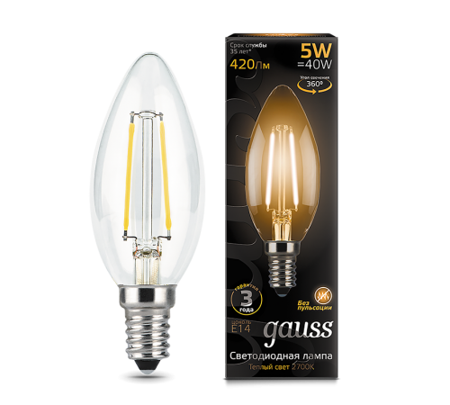 Лампа светодиодная LED 5Вт E14 220В 2700К свеча  103801105  Gauss