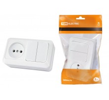 Блок комбинированный выкл. 2-кл. 10А + розетка 2П 10А 250В БКВР IP20 белый "Ладога"  SQ1801-0106  TDM