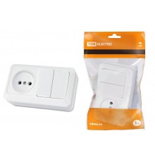 Блок комбинированный выкл. 2-кл. 10А + розетка 2П 10А 250В БКВР IP20 белый "Ладога"  SQ1801-0106  TDM