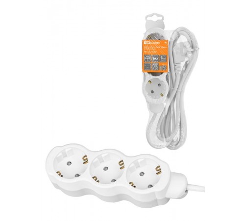 Удлинитель бытовой "Люкс" 3 гнезда, 2 м, с/з, с з/ш, ПВС 3х0,75 мм2, 10 А, 250 В, 2400 Вт  SQ1303-4016  TDM