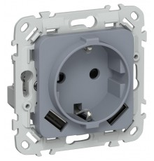 FLITE Розетка с заземлением со шторками 16А с USB A+A 3,1А быстрозажимные клеммы РСЮша11-1-ФлМ маренго  FI-R14-16-1-U21-D31-K35  IEK