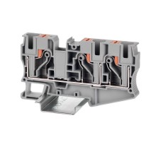 Клемма проходная, зажим push-in, 3 точки подключения, 10 кв.мм, серая  VPR-10-TWIN-GY  DKC