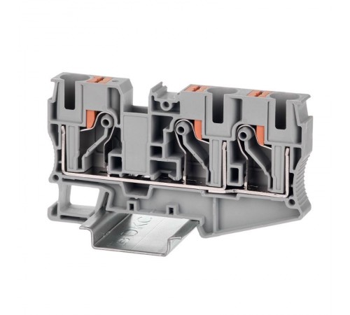 Клемма проходная, зажим push-in, 3 точки подключения, 10 кв.мм, серая  VPR-10-TWIN-GY  DKC