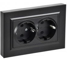 BRITE Розетка 2-местная с заземлением без защитных шторок плоская 16А в сборе РСПл12-3-БрЧ черный   BR-R27-16-K02-F  IEK