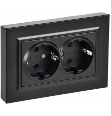 BRITE Розетка 2-местная с заземлением без защитных шторок плоская 16А в сборе РСПл12-3-БрЧ черный   BR-R27-16-K02-F  IEK