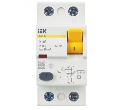 Выключатель дифференциальный (УЗО) ВД1-63 2п 25А 30мА тип A  MDV11-2-025-030  IEK