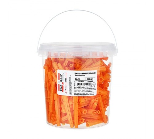 Дюбель универсальный 6х52 без бортика (250 шт) - ведро ( 0,223 кг)  104643  Tech-KREP