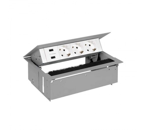 Врезной x4 розеточный блок, щетка, 3x2P+E, 2xUSB з/у, алюминий, S400  44423000-133  Simon
