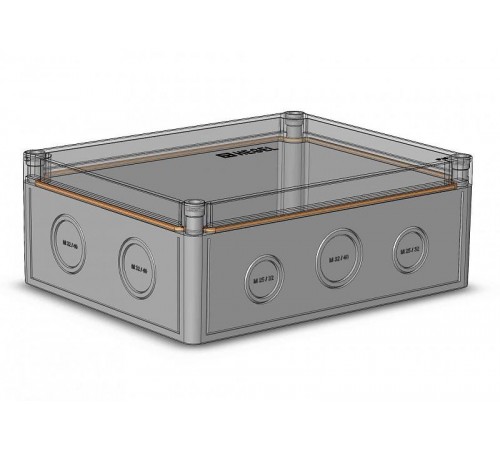 Коробка 240х190х93 АБС-пластик,серый цвет корпуса,крышка низкая,прозрачная,пластина МП1  КР2803-421  HEGEL