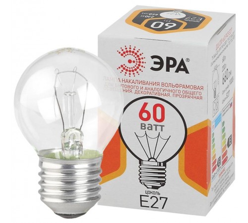 Лампа накаливания ЛОН ДШ (P45) шар 60Вт 230В Е27 цв. упаковка  Б0039139  ЭРА