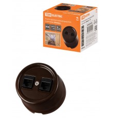 Розетка двойная компьютерная RJ45 коричневая "Болонь"  SQ1820-0451  TDM