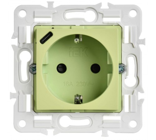 SKANDY Розетка с заземлением с защитными шторками 16А с USB C 18Вт SK-R17G мятный   SK-R14-16-U14-018-K06  IEK
