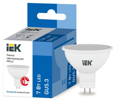 Лампа светодиодная LED 7Вт GU5.3 230В 6500К ECO MR16 софит  LLE-MR16-7-230-65-GU5  IEK