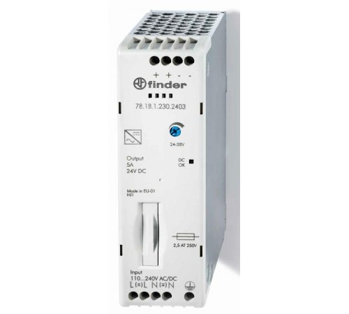 Импульсный источник питания; вход 120...240В AC/220В DC; выход 24В DC, 120Вт; компактный; степень защиты IP20  781B12302403  Finder