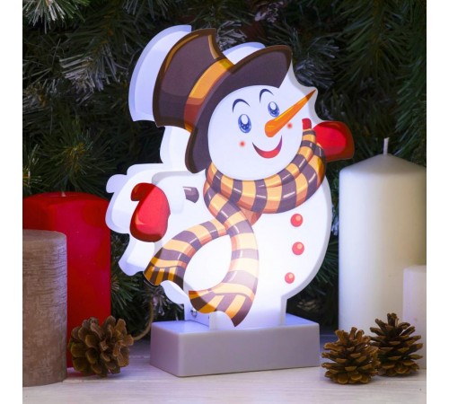 Новогодний декоративный светильник Снеговичок  EGNDS-08  холодный белый диодов , h 24 см, 3*АА, IP20  Б0051932  ЭРА