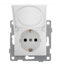 Bravo Розетка 1-ой с/з с з/ш и крышкой,СУ , 16А, 250В, белый  С10Р91-001  GUSI Electric