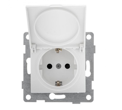 Bravo Розетка 1-ой с/з с з/ш и крышкой,СУ , 16А, 250В, белый  С10Р91-001  GUSI Electric