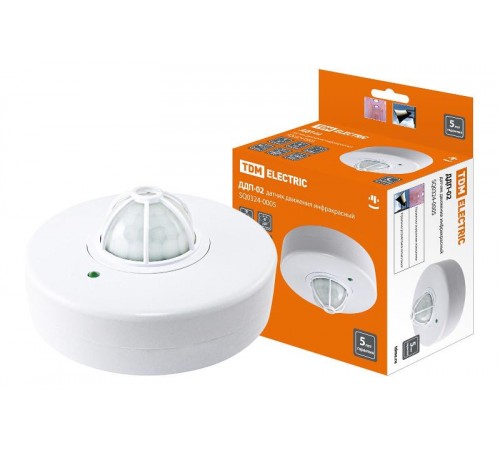 Датчик движения ДДП-02 1100Вт, 5-480с, 2-12м, 5+Лк, 160(сбоку)+360(сверху) гр, IP33,  SQ0324-0005  TDM