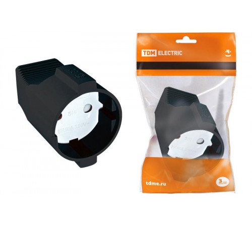 Кабельная розетка 2П б/з с з/ш 10А 250B черная  SQ1806-0030  TDM