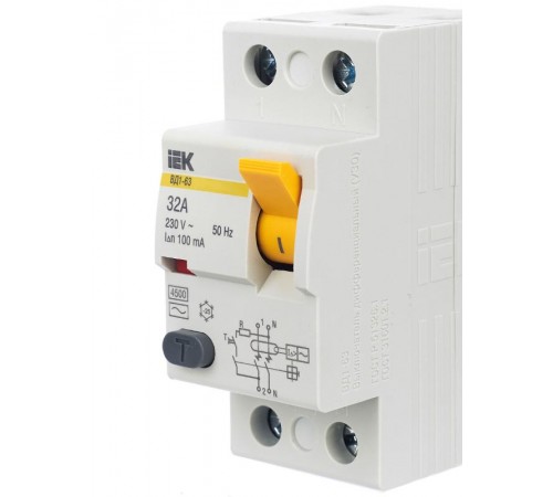 Выключатель дифференциальный (УЗО) ВД1-63 2п 32А 100мА тип AC  MDV10-2-032-100  IEK