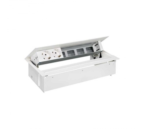 Simon S400 Врезной розеточный блок с крышкой и мет. вводом, 2x2P+E, 4 пустых модуля, белый, Simon 400  45602000-130  Simon