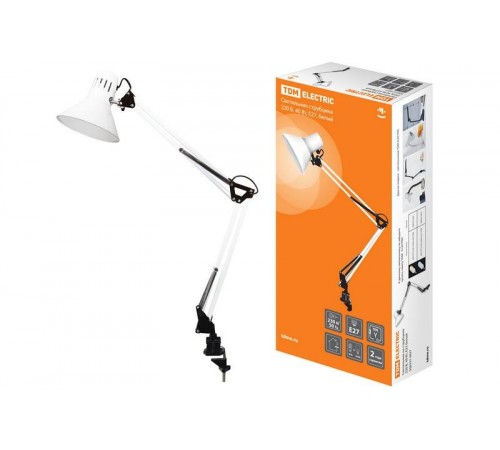 Светильник настольный струбцина 40Вт ЛН Е27 белый  SQ0337-0027  TDM