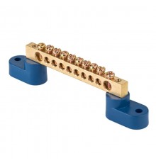 Шина "0" N (6х9мм) 10 отверстий латунь 2 синих угловых изолятора EKF PROxima  sn0-2-63-10  EKF