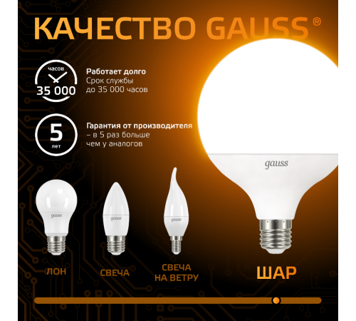 Лампа светодиодная Black LED G125 E27 22W 1780lm 3000K  105102122  Gauss