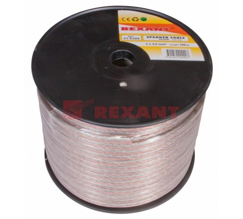 Кабель акустический 2х4,00 мм прозрачный SILICON (бухта 100 м)  01-6309  REXANT