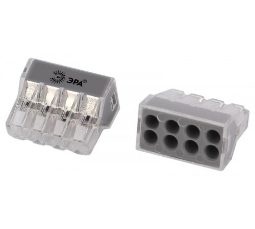 Клемма  NO-225-366 быстрозажимная 773-608 прозрачная 8-проводная 0.75-4.0 мм2 упаковка 20 шт  Б0067911  ЭРА