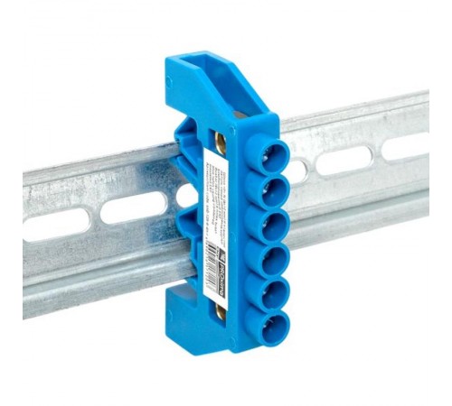 Шина "0" N (8х12мм) 6 отверстий латунь синий нейлоновый корпус комбинированный розничный стикер EKF PROxima  sn0-125-6-dn-r  EKF