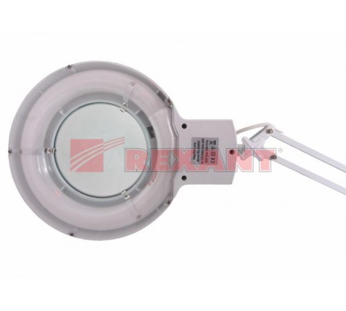 Лупа на струбцине , круглая, 3D, с подсветкой, белая  31-0001  REXANT