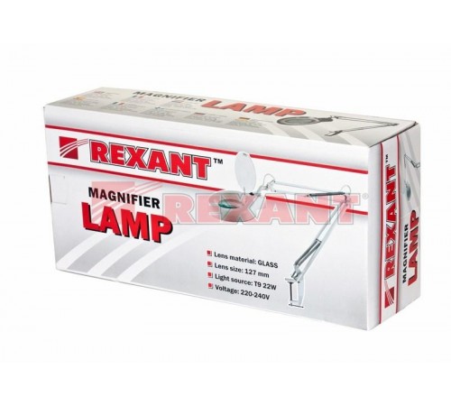 Лупа на струбцине , круглая, 3D, с подсветкой, белая  31-0001  REXANT