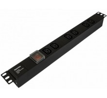 SHE19-6IEC-S-IEC Блок розеток для 19" шкафов, горизонтальный, 6 розеток IEC320 C13, выключатель с подсветкой,  482.6x44.4x44.4мм  426784  Hyperline