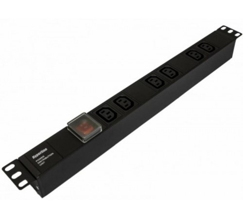 SHE19-6IEC-S-IEC Блок розеток для 19" шкафов, горизонтальный, 6 розеток IEC320 C13, выключатель с подсветкой,  482.6x44.4x44.4мм  426784  Hyperline