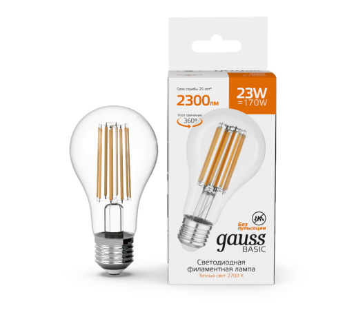 Лампа светодиодная   Basic Filament А70 23W 2300lm 2700К Е27 LED 1/10/40  40712132  Gauss
