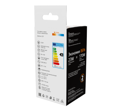 Лампа светодиодная   Basic Filament А70 23W 2300lm 2700К Е27 LED 1/10/40  40712132  Gauss