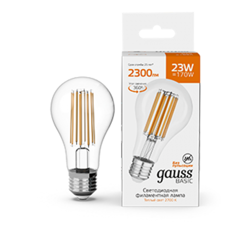 Лампа светодиодная   Basic Filament А70 23W 2300lm 2700К Е27 LED 1/10/40  40712132  Gauss