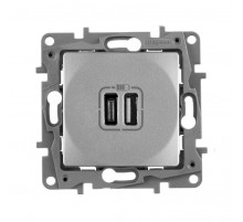 Зарядное устройство USB тип А / тип С - Legrand Etika - 3000мА 15Вт - алюминий  672436  Legrand