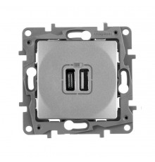 Зарядное устройство USB тип А / тип С - Legrand Etika - 3000мА 15Вт - алюминий  672436  Legrand