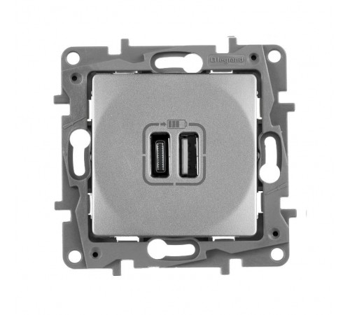 Зарядное устройство USB тип А / тип С - Legrand Etika - 3000мА 15Вт - алюминий  672436  Legrand