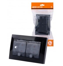 Розетка двойная 2П+З с защ. шт. и прозрачной крышкой 16А 250В IP44 антрацит "Таймыр"  SQ1814-0877  TDM