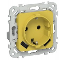 FLITE Розетка с заземлением со шторками 16А с USB A+A 3,1А быстрозажимные клеммы РСЮша11-1-ФлЖК желтый карри  FI-R14-16-1-U21-D31-K44  IEK