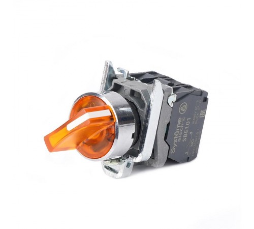 Пер-ль SB4 с подсвет в сборе 22мм 3поз желт с фикс металл 230ВАС 1НО+1НЗ  SB4BK135M5  SE