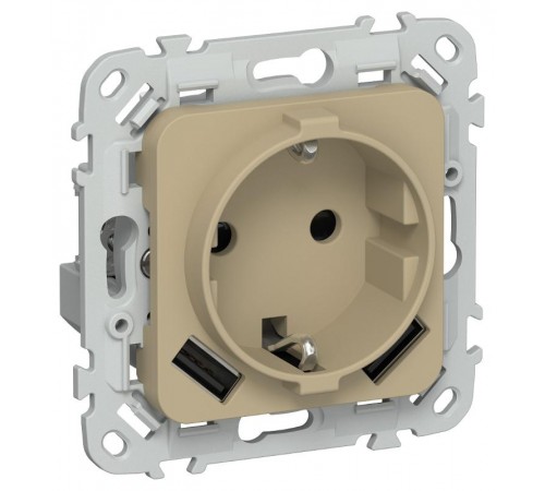 FLITE Розетка с заземлением со шторками 16А с USB A+A 3,1А быстрозажимные клеммы РСЮша11-1-ФлХ хаки  FI-R14-16-1-U21-D31-K59  IEK